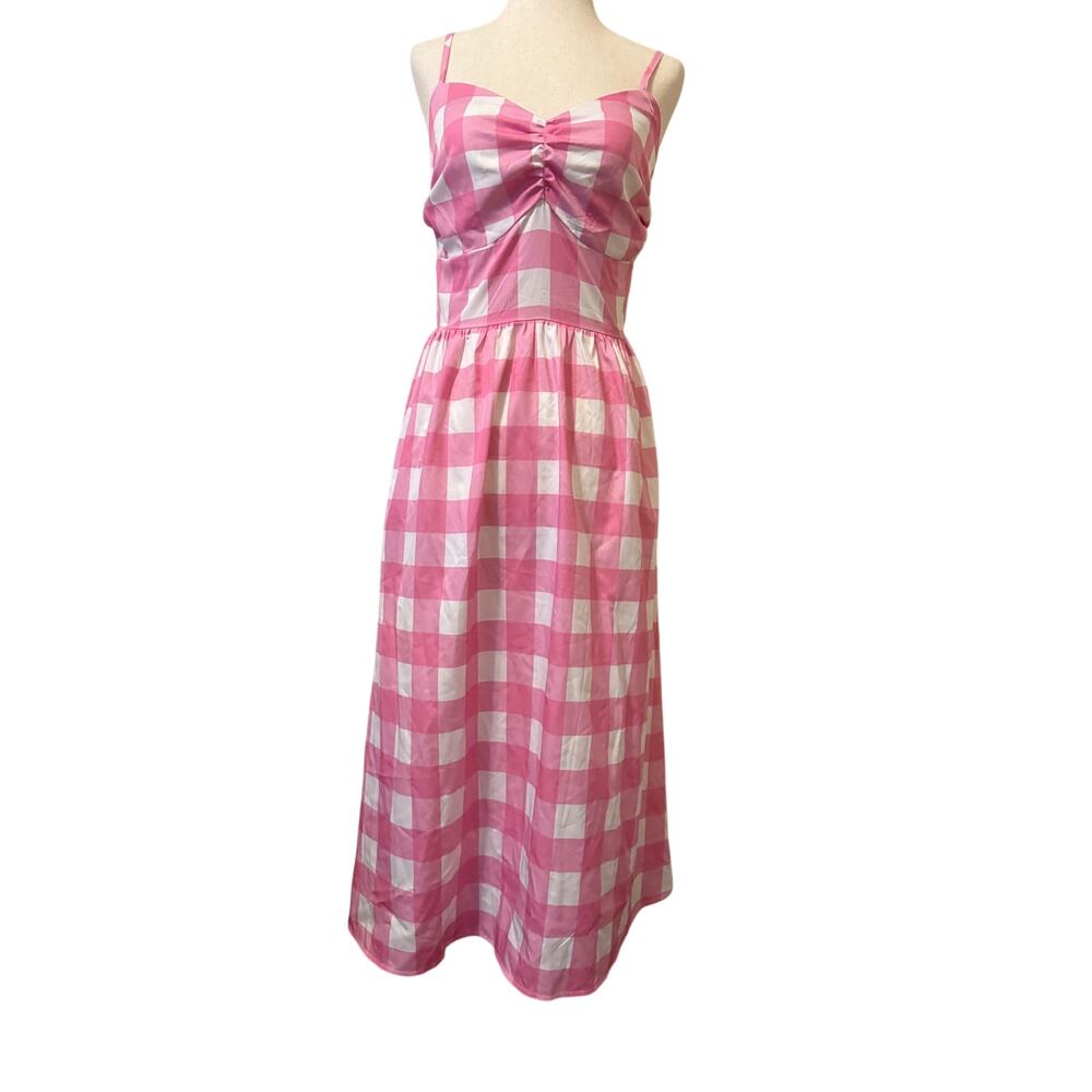 Plaid Summer Barbie Full Length Dress Sm Size Pink Gingham Lounge Casual Garden